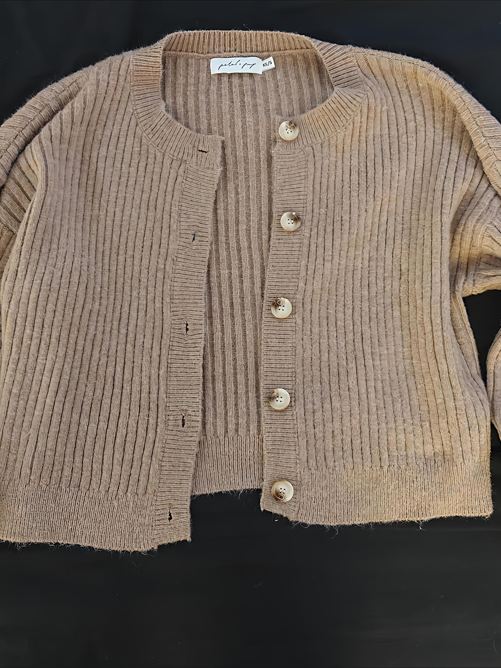 Petal & Pup Ribbed Button-Front Cardigan in Taupe